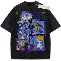 Summer Mens Beige Washed T  Shirt Digimon Adventure Agumon Gabumon Takeru High  Quality Fabric for Casual Shopping XL gray