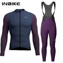 INBIKE Žieminiai dviračių drabužiai vyrams Vilnos dviračių komplektai Ilgomis rankovėmis džersis su kišenėmis Ilgos dviračių kelnės su petnešomis plento dviračiams XXL-EU blue