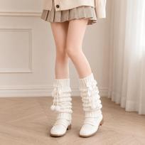 2 Pairs Autumn/Winter Bow-Tie Pom-Pom Socks Are Warm, Stylish, Comfortable Mid-Calf Socks, And Versatile Calf Socks. A Perfect Autumn/Winter Accessory beige