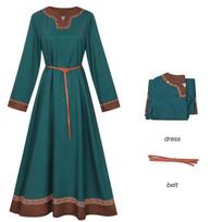 Moteriška lininė suknelė vikingų įkvėpto kaimiško stiliaus viduramžių kostiumams L black