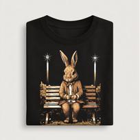 Elegant Rabbit Bench T-Shirt: Vintage Animal Art Tee 4XL black