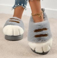 Ins Cat Paw Slippers Adults Winter Flip Flops Men Warm Fur Slides Fluffy Kitty Fuzzy House Shoes Unisex Animal Claw Slippers Man 36-37 gray