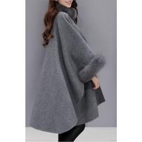 Didelis triušio kailio apykaklė, vidutinio ilgio vilnonis paltas, temperamento apsiaustas, šalis, vilnonis didelio dydžio paltas moterims 5XL gray