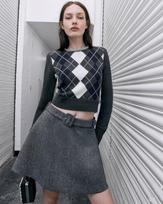 Early Spring French Style Grey Herringbone Wool Blend Suit: Diamond-Embellished Coat & Slit Skirt Size 38 gray