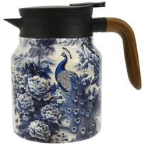Vintage Floral Teapot Stainless Steel Insulated Tea Pot Built-in Infuser 1000 ml/33.82oz Thermal Carafe with Lid for Hot Drinks mėlyna