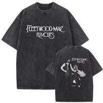 Fleetwood Mac Rumours Stevie Nicks T-shirt Vintage Washed Oversized Streetwear Men Women Summer Cotton Short Sleeve Graphic Tee S black