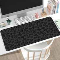 Black Leopard Print Large Desk Mat Dark Cheetah Pattern Xxl Mouse Pad NonSlip Rubber Stitched Edge Keyboard Table Mat 800x300x2mm gray
