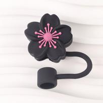 8mm Begonia Flower Straw Cap for 10mm Stanley Water Cup: Anti-Overflow Design black