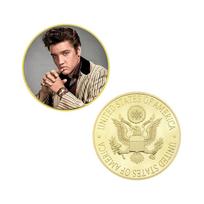 Elvis Presley, amerikiečių roko superžvaigždė, pop dainininkas, paauksuoti/sidabriniai ženkleliai, proginės monetos, kolekcinės dovanos gray