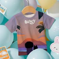 Fashion Kids T-shirt Cartoon Bluey Anime Graphic 3D Print Kids Short Sleeves T-Shirt Loose Casual Summer Outdoor Boy and Girl Tees Tops 160 beige