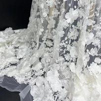 Spalvingas 3D gėlėmis siuvinėtas tiulio audinys Pasidaryk pats vestuvinės suknelės audinys Tekstilės tinklas Prabangus gėlių aplikas Siuvimo nėrinių audiniai pagal jardą 130X91cm gray
