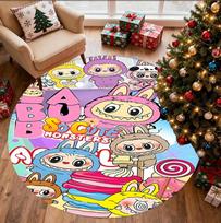 Labubu Pattern Round Rug, Indoor/Outdoor Mat, for Picnic, Gameroom, Bedroom, Office, Living Room, Home Decor Carpet, Birthday Gift 100cmx100cm
