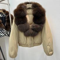 Womens Short Down Coat With Real Fox Fur Collar Lightweight Warm Duck Puffer Jacket Winter 2026 Medium abrikosas