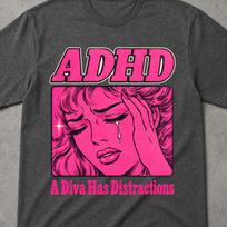 Juokingi marškinėliai ADHD, Diva turi išsiblaškymų, Svaigstanti žvaigždė, Sukantis ryškias idėjas, Dovana merginai, Kvailas ekrano tipas, Drąsus akių spaudinys M black