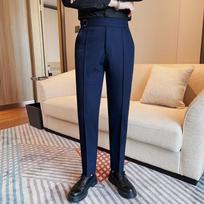 Aukštos kokybės vyriškos kostiumo kelnės Vienspalvės Anglijos stiliaus Slim Fit Smart laisvalaikio kelnės Vyriškos pavasario rudens mados kostiumas kelnės Vyras 33 mėlyna