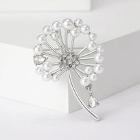 Rhinestone Dandelion Pins for Women Elegant Imitation Pearl Plant Brooches Party Backpack Decoration Clothing Accessories AVE sidabras