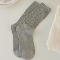Simple Yet Sophisticated ~ Early Autumn Diamond-shaped Thigh-high Socks for Women with Hollowed-out Mesh Calves 1 pair gray
