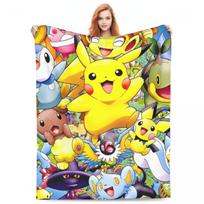 Pikachu Pokemon   Flannel Blanket Warm Soft Throw Blanket for Living Room Airplane Travel Print Bedspread Sofa Bed Cover 40x50in