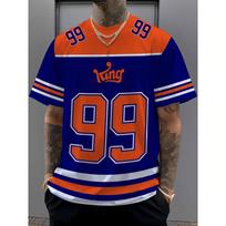 Men'S 99 Racing Icon 3D Graphic T-Shirt - Bold Kings 99 & Number Print Streetwear, Breathable Polyester Knit Fabric, Comfortable Fit L blue