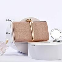 Moteriška delninė, blizganti elegantiška suknelės vakarinė rankinė, per petį įstrižai nešiojama rankinė Champagne beige