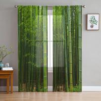 Landscape Forest Sun Natural Green Tulle Sheer Window Curtains For Living Room The Bedroom Modern Voile Organza Curtains Drapes Matches the image,W135 x H115cm x1&Rod Pocket black