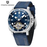 PAGANI DESIGN Vintage Diver Automatic Watches For Men 43MM Open‑Heart Dial Leather Sapphire Glass Luminous Sport Casual Watches gray