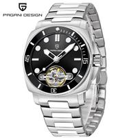 PAGANI DESIGN Vintage Diver Automatic Watches For Men 43MM Open‑Heart Dial Leather Sapphire Glass Luminous Sport Casual Watches black