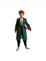 Anime figūrėlės Roronoa Zoro Cosplay kostiumas Vienodas Žalias paltas Kelnės Galvos skara Roronoa Zoro Perukas Auskarai Helovinas Vyriški drabužiai M black