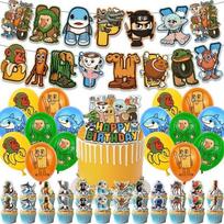 Tung Tung Sahur Birthday Theme Party Decoration Banner Cake, Flag Balloon, Shan Hai Jing Set Set white
