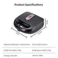 6-in-1 750W Kitchen Double-Sided Baking Waffle Maker Multifunctional Breakfast Machine High Power Sandwich Machine gray