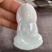 A-Grade Myanmar Jade Baby Buddha Pixiu Tara Fu Pendant with Floral Landscape Design. white