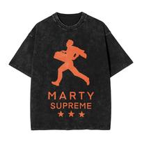 Marty Supreme Vintažiniai skalbti marškinėliai Stalo teniso filmas Grynos medvilnės viršutiniai drabužiai Vintažiniai trumpomis rankovėmis apvalios apykaklės marškinėliai M black