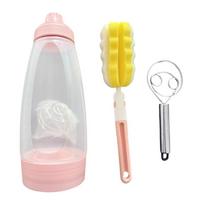 Pancakes Batter Shaker Squeeze Bottle Set with Whisk Ball, Steel Dough Whisk and Cleaning Brush, Mixer Dispenser for Home Baking and Crepes rožinė