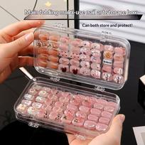 Multi-Layer Transparent Plastic Press-On Nail Storage Box With Adhesive Strips For Wearable Nail Display Organization Case A1 gray