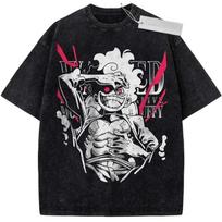 Anime One Piece Roronoa Zoro Manga Graphic Print T-shirt Men Women Vintage Washed O-neck Cotton Tee Streetwear Y2K Harajuku Fashion Oversized Top XL tamsiai mėlyna spalva