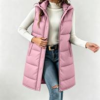 Women's Casual Hooded Padded Vest Jacket for Fall and Winter Outdoor Wear S rožinė