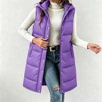 Women's Casual Hooded Padded Vest Jacket for Fall and Winter Outdoor Wear XL violetinė