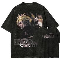 2026 Final Fantasy 7 Cloud Sephiroth Vintage Washed Dual‑sides T‑shirt, Harajuku Streetwear, Unisex Tee for Game Manga Fans L black