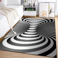 D Vortex Illusion Carpet Black and White Abstract Geometric Rug Non-slip Living Room Decor Bedroom Floor Mat Optical Vertigo Rug 120X160CM gray