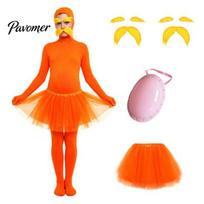Helovino vakarėlio kombinezonai Oranžinis pilnas kombinezonas, su tiulio sijonu, dirbtiniu pilvu, geltonais ūsais ir antakiais, Cosplay apranga Atviras veidas Zentai kostiumas, 130cm C red