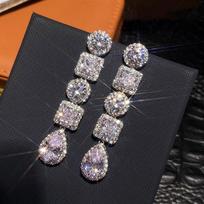 Premium earrings, light luxury zircon geometric accessories, engagement wedding banquet temperament earrings gray