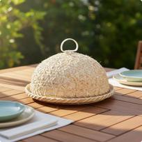 Bamboo Food Cover Tent Handmade Bamboo Food Dome Woven Meal Cover Breathable Weave Tableware Reusable for Tabletop beige
