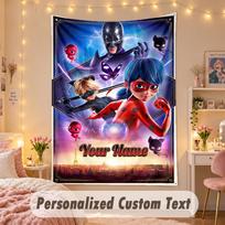 Custom Personalized Tapestry,Miraculous Ladybug Print Custom Name Text Wall Art Hanging for Bedroom 100cmx150cm