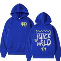 999 Rapper Letter Juice Wrld Print Hoodie Men Women Hip Hop Retro Pullover Sweatshirt Fleece Loose Long Sleeve Hooded Streetwear Matches the image,M blue