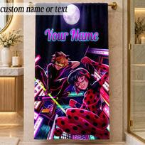 Beach TowelMiraculous Ladybug Custom Name Text Personalized Soft Towel for Beach Pool Indoor Home Decor Gift 70cmx140cm(27x55inch) black