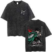Washed Vintage Anime Attack on Titan Levi Ackerman Graphic T-shirts Men Women Cartoon Manga Merch Tshirt Male Oversized T Shirts XL black
