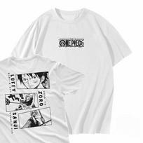 2026 Summer One Piece Luffy Zoro Sanji Manga Panel Retro Cotton Print T-Shirt Adult Kids Breathable Tee Short Sleeve Top Y2k XL white