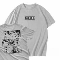 2026 Summer One Piece Luffy Zoro Sanji Manga Panel Retro Cotton Print T-Shirt Adult Kids Breathable Tee Short Sleeve Top Y2k XS white