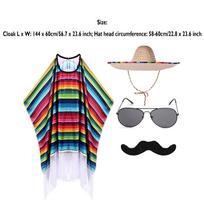 Kid Adult Mexican Costume Colorful Cloak Poncho Sombrero Hat Sunglasses Mustache Set for Mexican Fiesta Halloween Carnival Party One Size gray