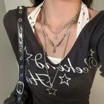 Y2K Star Layered Choker Necklace Women Sweet Cool Aesthetic Pendant Clavicle Chain Three-layer star stacked necklace white